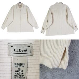 LL Bean Shirt Women’s Plus Size 1X Cream Ivory Corduroy Button Up Long Sleeve